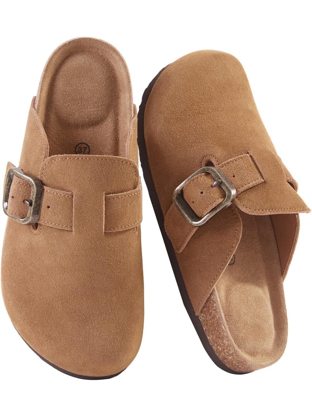 🆕 Women Camel Suede Clogs Mules Cork Footbed Slip On Buckle Strap Sandals
